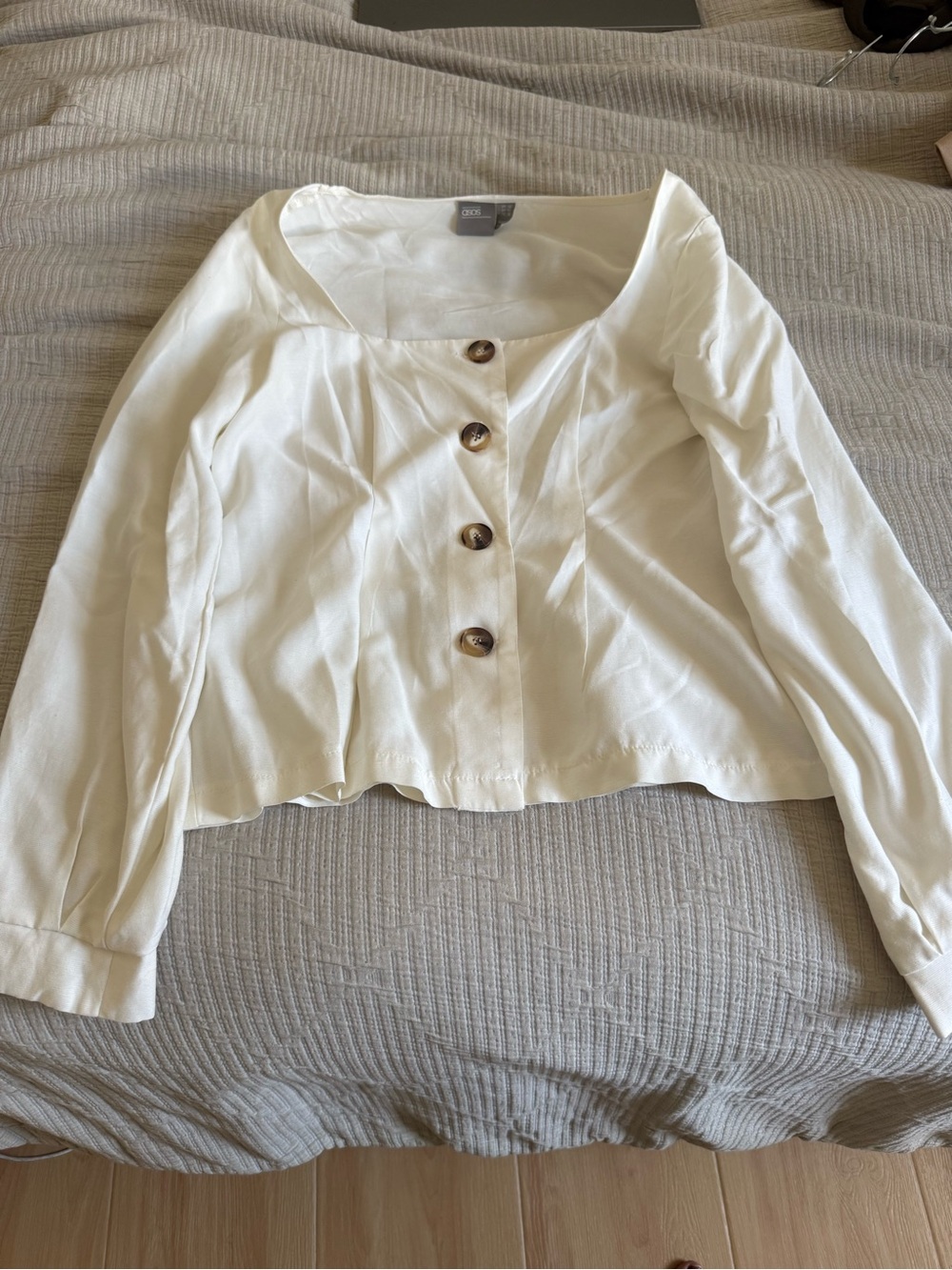 ASOS Cream Button-Front Long Sleeve Blouse
